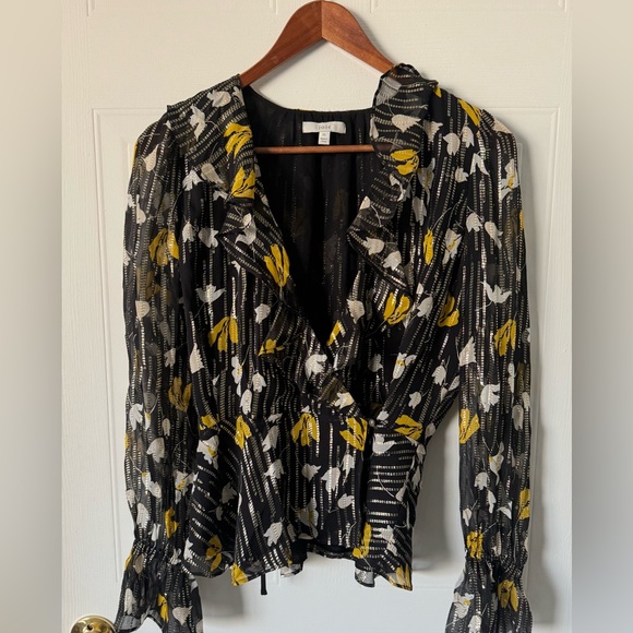 Joie silk wrap floral Karmel long sleeve top size XS - Picture 3 of 10